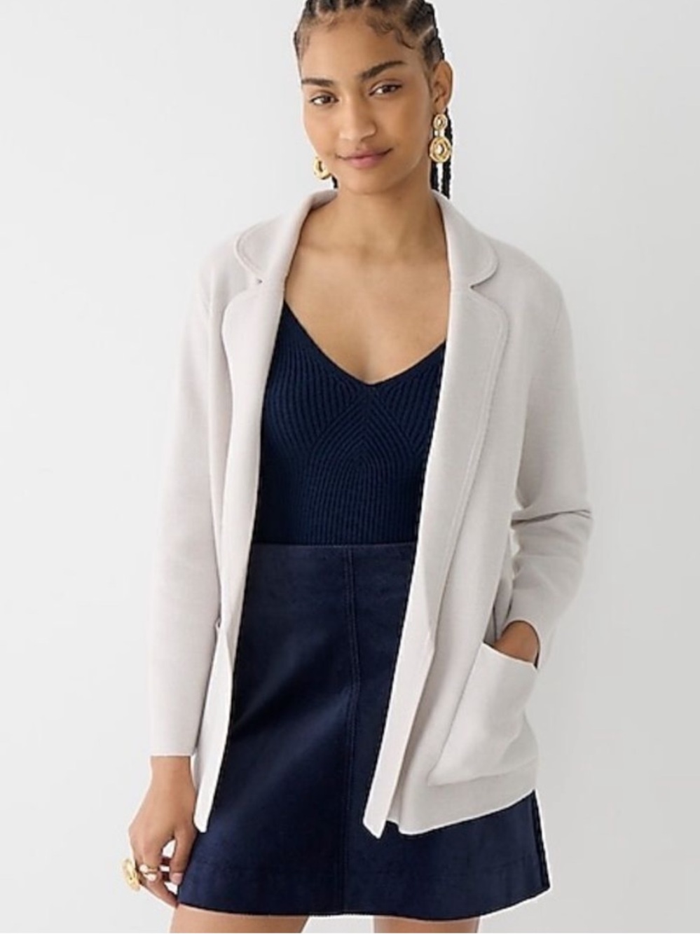 J Crew Eloise Open Sweater Blazer Heather Dove Merino Wool Blend BA552 Small